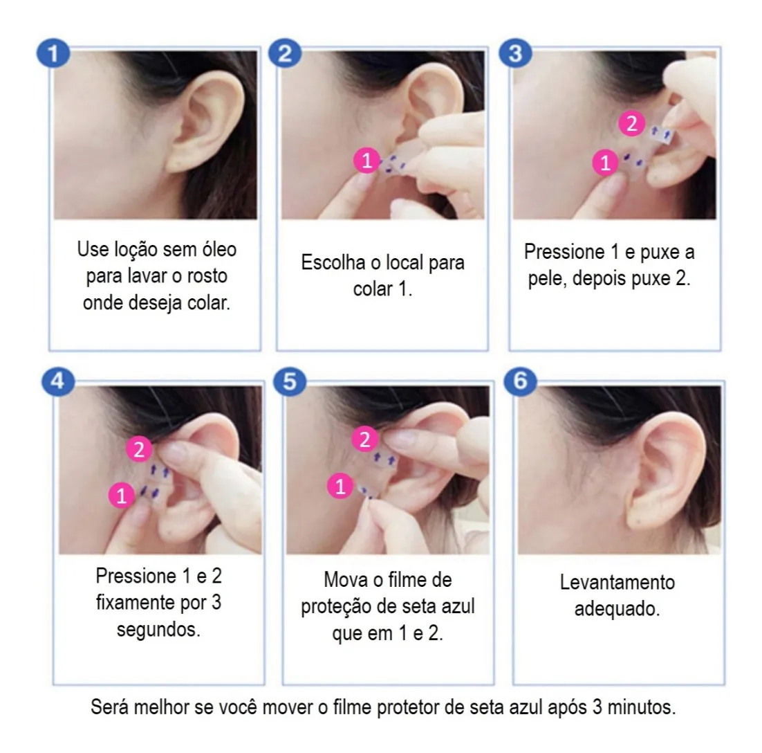 Detalhe da fita lifting facial com acabamento discreto