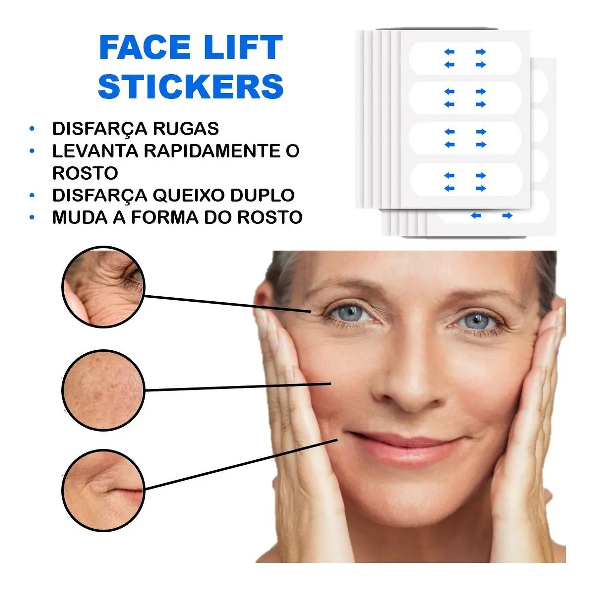 Modo de aplicação da fita lifting facial cosmética